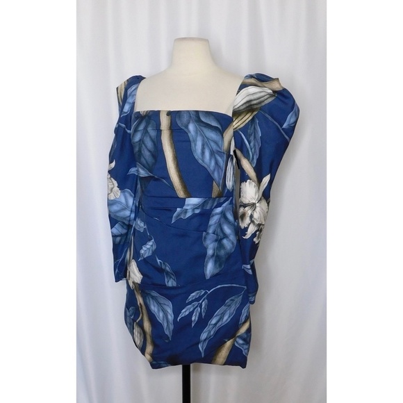 JOHANNA ORTIZ Gathering Nature Printed Crepe Mini Dress Blue Tropical Print 4 - Picture 6 of 15